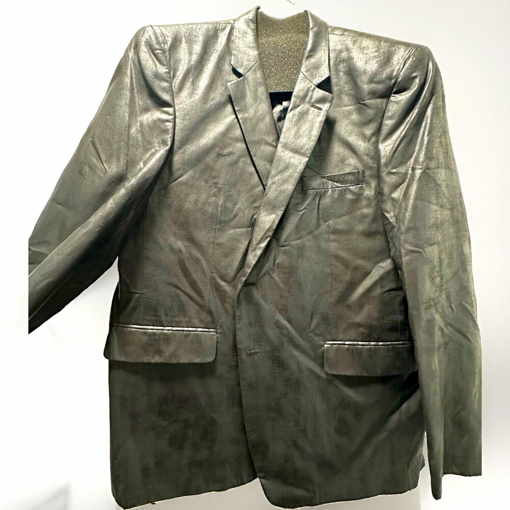 Andrew Fezza Baxter Black Satin Formal Suit Jacket 48R 2-Button Notch Lapel